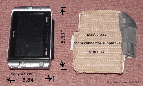 Sony UX280P computer and shaped plastic tray with grip mat and foam supports